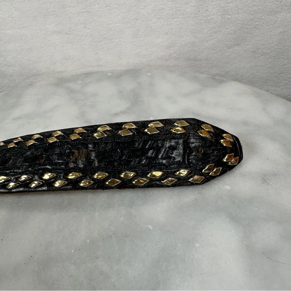 Vintage western Black and‎ Gold Woven leather Belt metallic